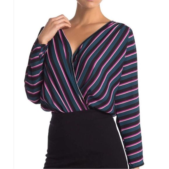Astr the label surplice v-neck striped bodysuit - Picture 1 of 4